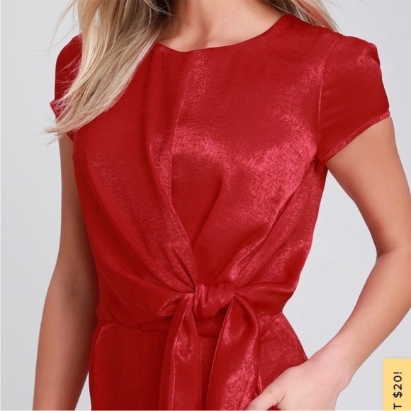 Lulu’s Let Me Entertain You Jumpsuit XS Red Satin Wide Leg - Picture 4 of 11